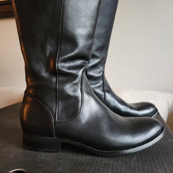 NEW 9.5 Frye Melissa Equestrian Black Zip Tall Boots - Picture 5 of 16